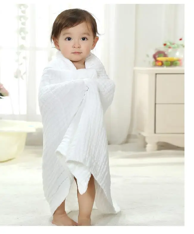  2017 New Super Soft White Print 100% Muslin Cotton Gauze 6 Layers Baby Bath Towel Baby Hand Towel N