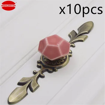 

10PCS Lovely Diamond Shape Ceramic Door Knob with Antique Brass Base Kid's room Drawer Decor,Dresser Handle Pulls,Cabinet knobs