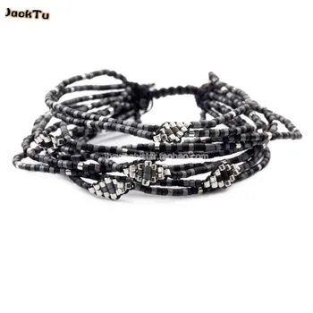 

wholesale grey black seed beads wrap bracelet layered bracelet for woman