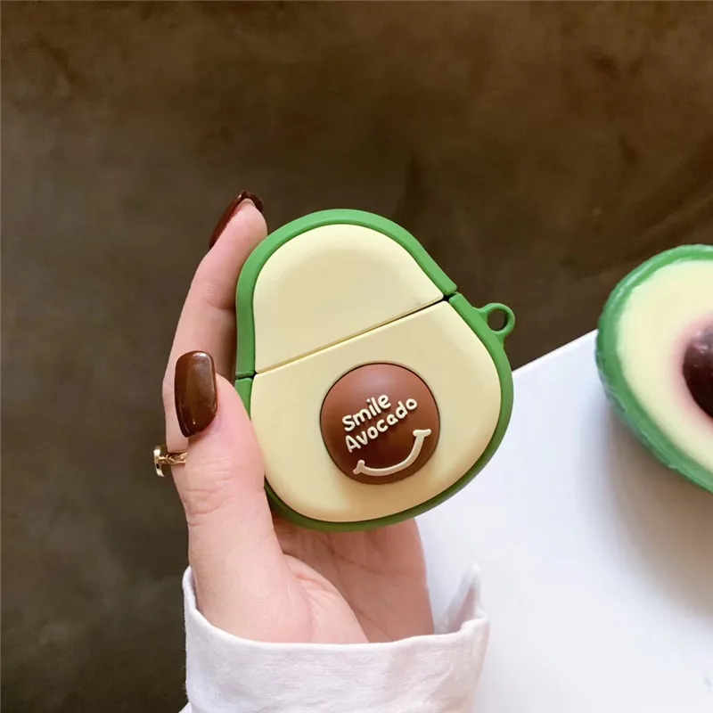 

3D Smiley Avocado For airpods case Cute Bluetooth Wireless Headset Set For airpods 1/2 Soft Silicone Charging Protection Bag