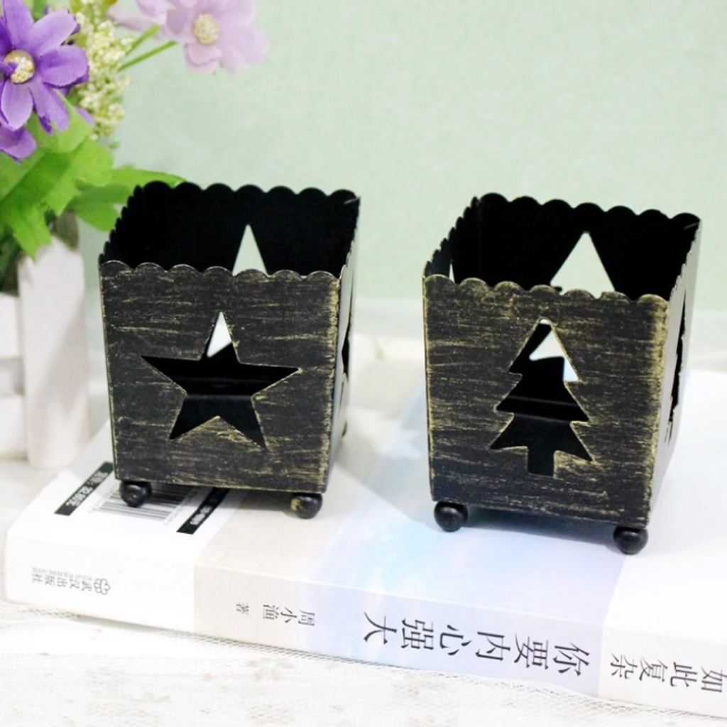 Mini 5x6.5x5.5CM Vintage Wrought Iron Christmas Candle Holder Hollow Star Tree Tree Heart Home Party Decoration