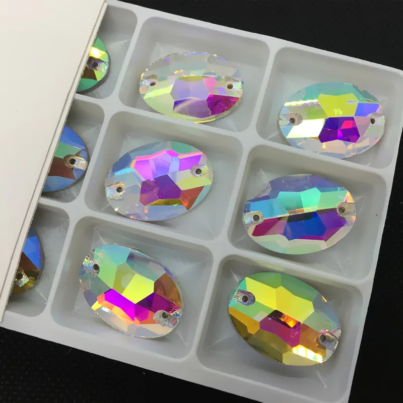 

Sewing Glass Crystal Clear AB Oval Sew on Rhinestones Flatback 2 holes Wedding Dress Decoration 7x10,11x16,13x18,17x24mm