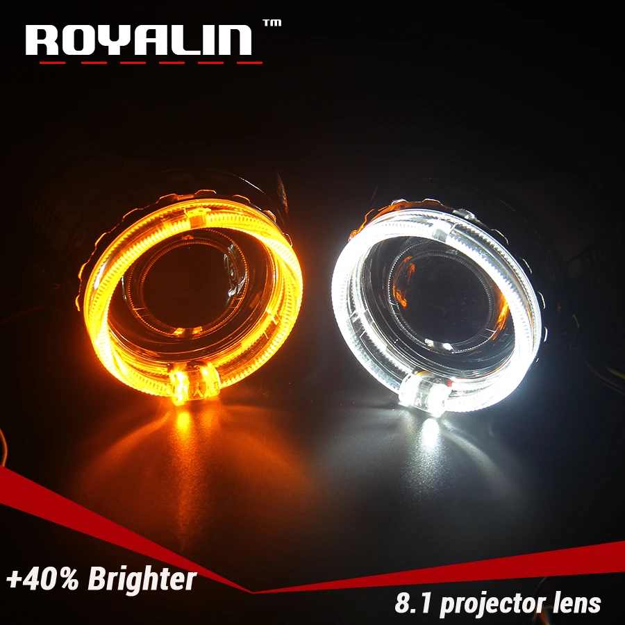 ROYALIN версия 8,1 мини би ксенон проектор светильник объектив H1 2,5 ''AE светодиодный ангельские глазки кожухи Белый Желтый Янтарный для DRL авто лампа