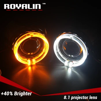 

ROYALIN Version 8.1 Mini BI Xenon Projector Light Lens H1 2.5'' AE LED Angel Eyes Shrouds White Yellow Amber For DRL Auto Lamp