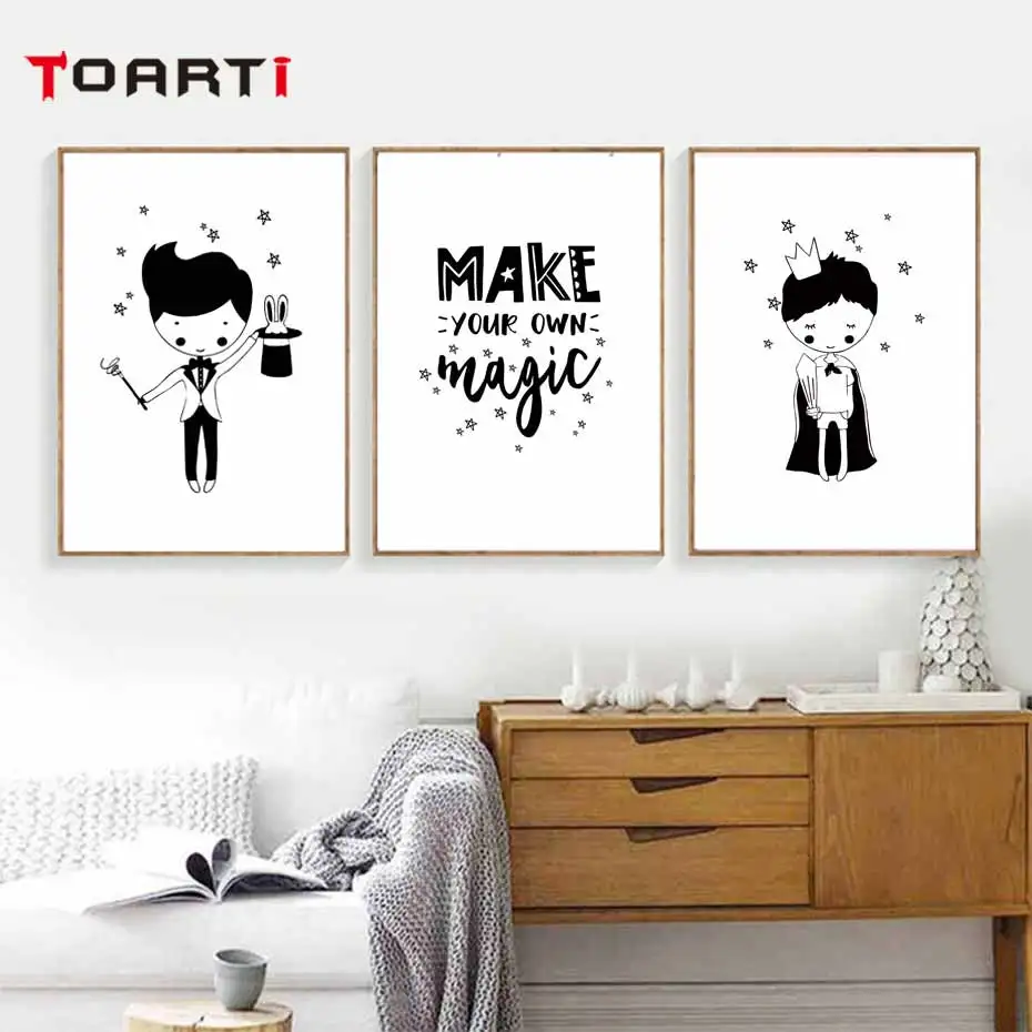 Cartoon Magic Boy Posters Prints Black & White Kids Canvas Painting On The Wall Modern Art Pictures For Boy Bedroom Home Decorat (6)