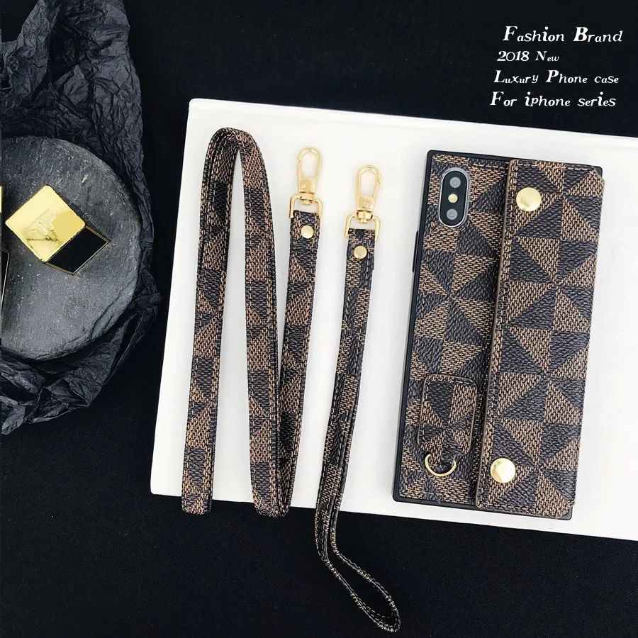 

New Wallet Phone Case For Apple iphone X XR XS Max 6 6s 8 7 S plus Luxury Fashion Brand Square lattice Stand cover shell