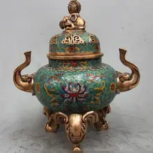 S6270 1" Поразительная китайская бронзовые Перегородчатые эмалевый слон статуя животного Лаки благовония