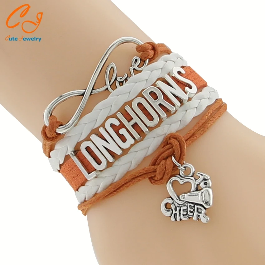 Браслет для футбольной команды Infinity Love Longhorns оранжевый белый на заказ спортивные