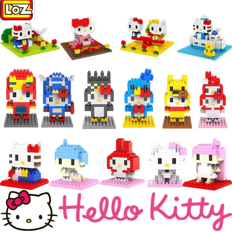 LOZ NanoBlocks Cartoon Cute Diamond Building Blocks Hello Kitty Cat Mimmy Cinna Melody Action figures Education Kids Toys Gift | Игрушки и