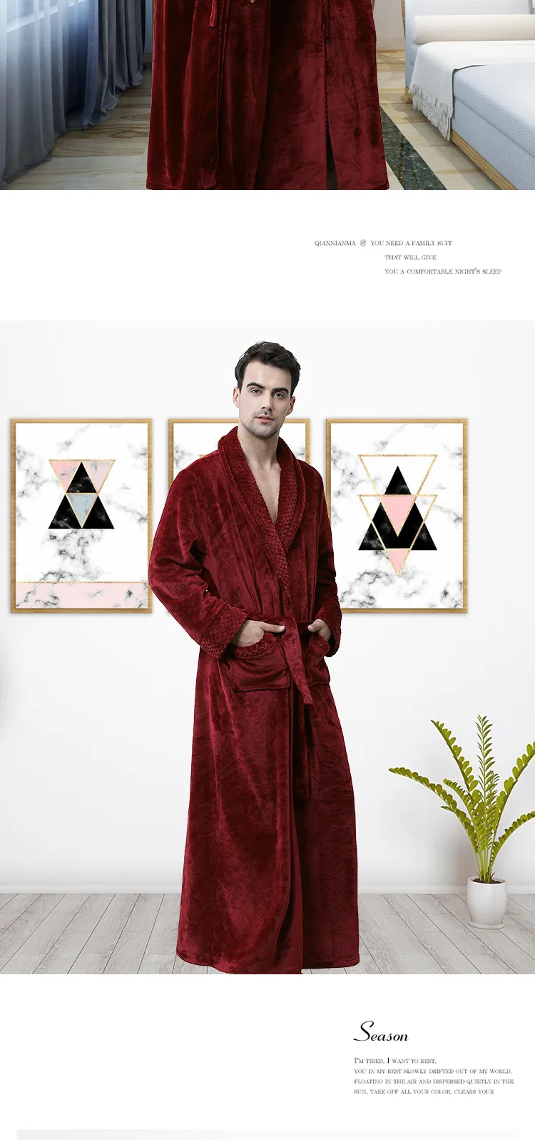 QWEEK Winter Stitching Womens Robes Sleepwear Plus Size Splid Color Bathrobes Homewear Flannel Couple Bath Robe Sleepwear