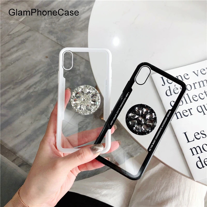

GlamPhoneCase Luxury Rhinestone Bracket Phone Case For iphone XS Max XR XS X 6 6S 7 8 Plus Transparent Cases Soft Cover Capa