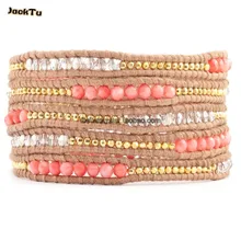 Модный коралловый и хрустальный комбинированный Золотой лазерный кожаный браслет с бусинами