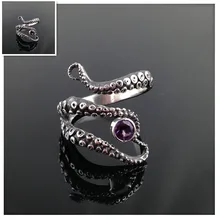Venta al por menor Anillo de Pulpo Tentáculo Anillo Seductora Anillo en plata antigua Chapado púrpura Rhinestone por Pulpo Tentáculo de tamaño ajustable