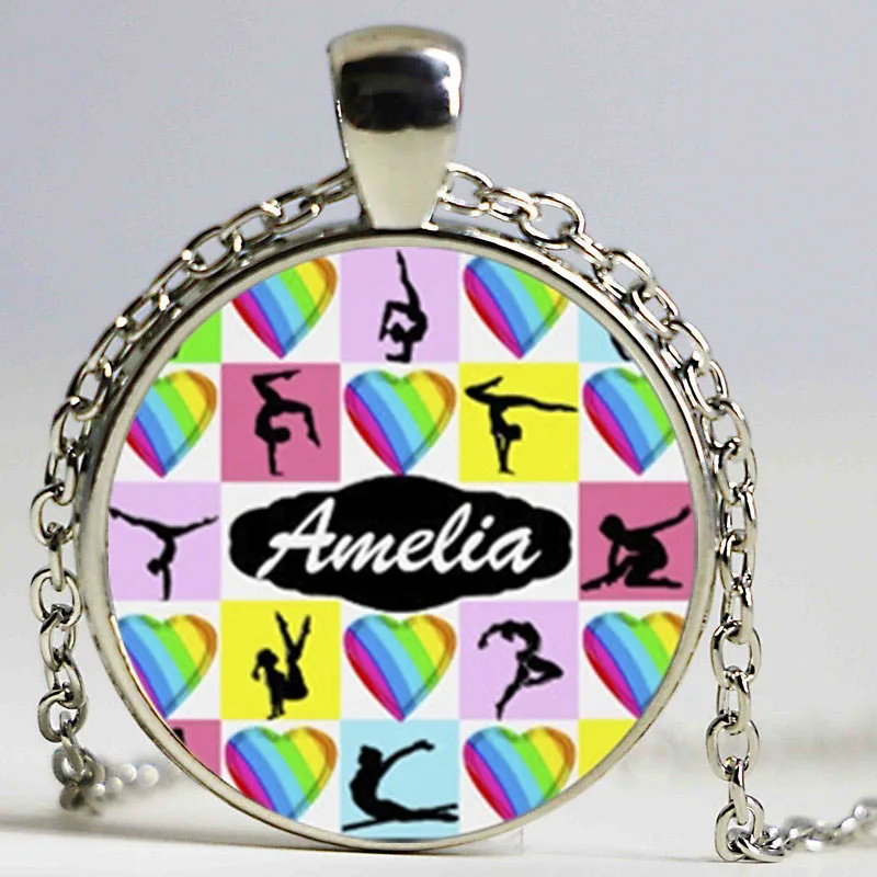 New I Love Gymnastics Necklace Sports Jewelry Round Pendants Fashion