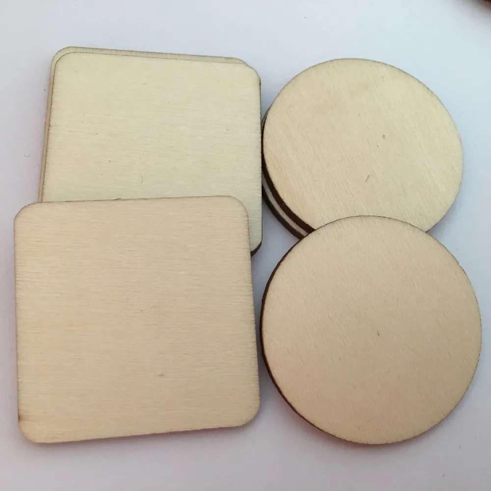

10Pcs Blank Wood Pieces Slice Round/Square Unfinished Cutout Hanging Gift Tags for Wedding Party for Art Crafts Project