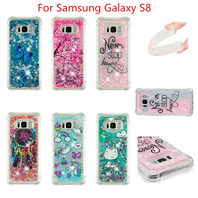 Liquid Case for Samsung Galaxy A6 A8 Plus 2018 S8 S9 Plus S6 S7 Edge Note8 Note9 S5 S6edge Glitter Love Silicone PC Full Cover (9)