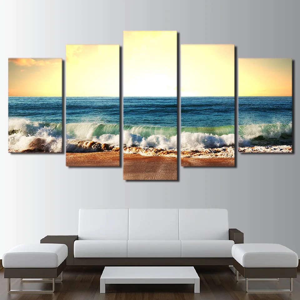 HD Printed 5 Piece Canvas Art Seascape Painting Sea Level Framed Poster
