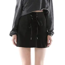 Пикантные женские, с высокой талией на шнуровке Облегающая Юбка Лето Тонкий черным бантом туго мини-юбка бинты-line хлопковая юбка