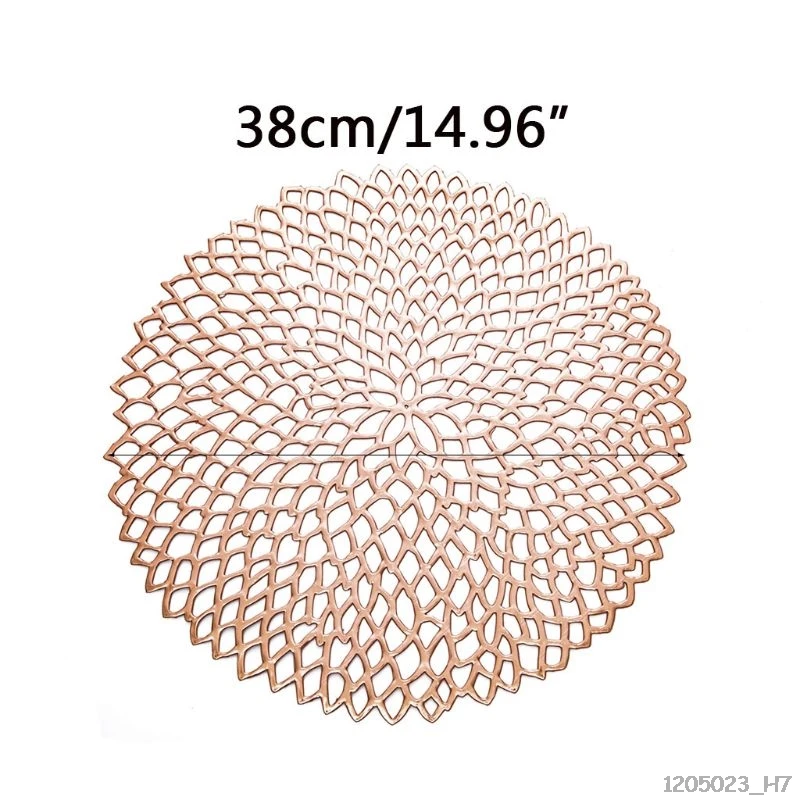 

38cm Round Shape Dining Tableware Pad Hollow Out Flower Insulation Decorative Metallic Placemat PVC Coaster Pads Bowl Mats