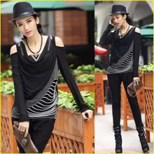 Женская весенне-осенняя модная Лоскутная футболка с v-образным вырезом и блестками с кисточками и вырезами Женская Повседневная Уличная футболка Kawaii