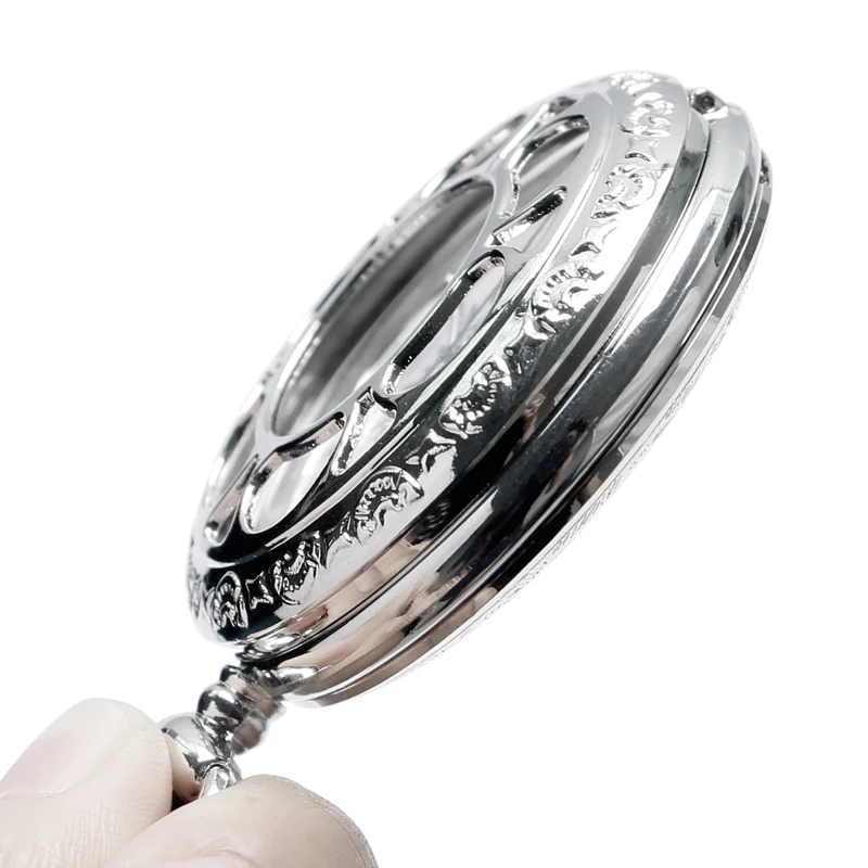 Vintage Pendant Hollow Exquisite Grilles Elegant Retro Gift Men Women Pocket Watch with Silver Quartz Necklace Chain Pocketwatch 2017 Christmas Gifts (36)