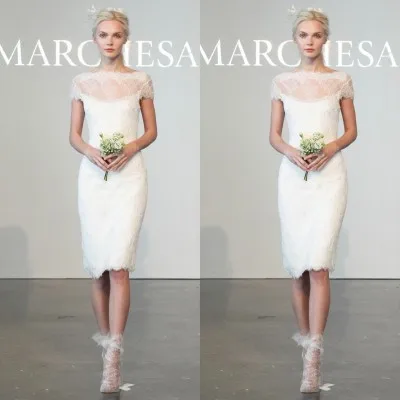 

2019 New Fashionable Simple Short Lace Sheath Wedding Dresses Romantic Knee Length Vestido Modest Beach Robe De Mariage