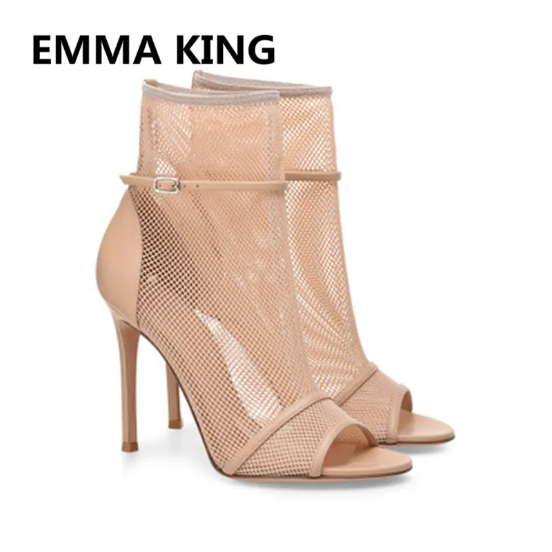 

2019 New Arrival Mesh Women Gladiator Sandals Peep Toe Breathable Sexy High Heels Ladies Summer Ankle Boots Female Runway Shoes