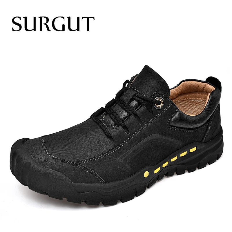 SURGUT/мужская повседневная обувь из натуральной кожи; люксовый бренд; коллекция года; мужские лоферы; мокасины; дышащие черные мужские туфли для вождения; размеры 38-44