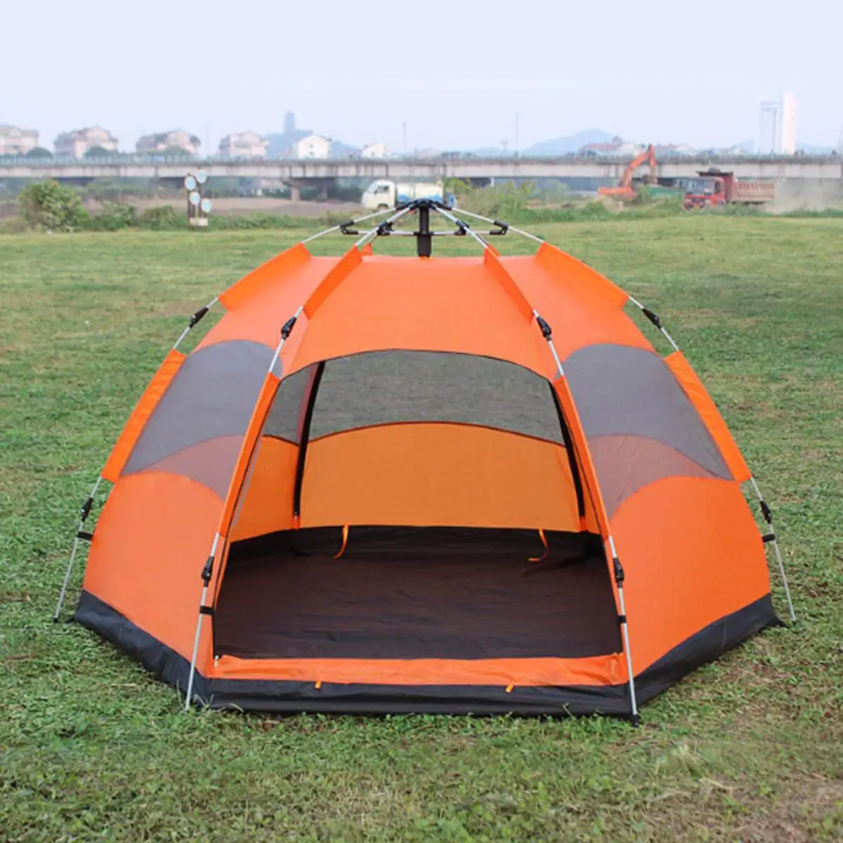 Двухслойные наружные автоматические палатки водонепроницаемые анти-УФ дышащие походные палатки большие Семейные палатки - Цвет: Оранжевый