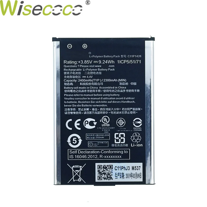 Wisecoco 2 шт. новый оригинальный аккумулятор 2400 мач C11P1428 для Asus ZE500kl Zenfone Laser ze500кг Z00ED
