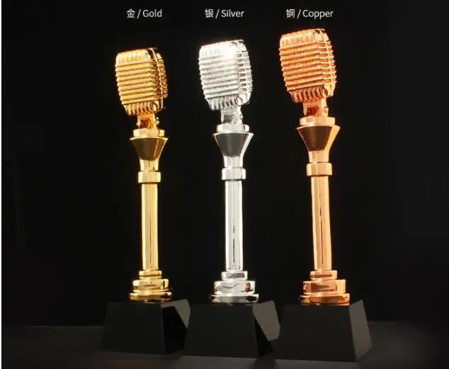 Hot sale!High quality Gold microphone microphone crystal trophy,Free
