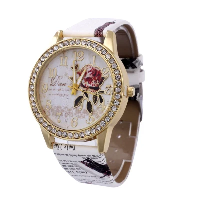 Новая мода китайский стиль пион узор часы Позолоченные Цифровые кварцевые повседневные кожаные часы Женское платье мультфильм наручные часы Горячая - Цвет: White