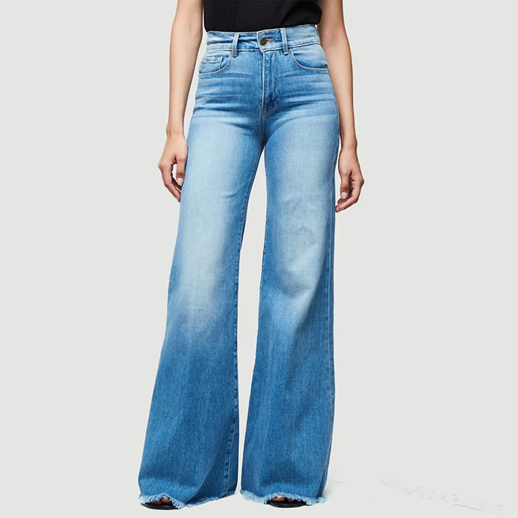 

Bell Bottom Jeans Women High Waist Denim Wide Leg Jeans Frayed Edge Fashion Streetwear High Street Flare Jeans Trousers 6.26