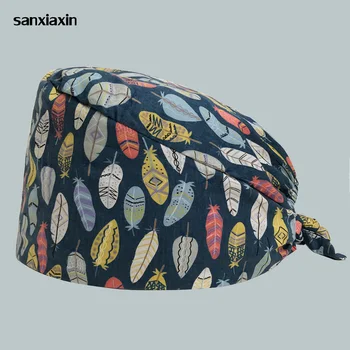 

Women's Surgical Hats with Sweatband Floral Print Doctor Scrub Caps Unisex Workwear Cap Long Hair Cotton Scrub Surgical Caps new