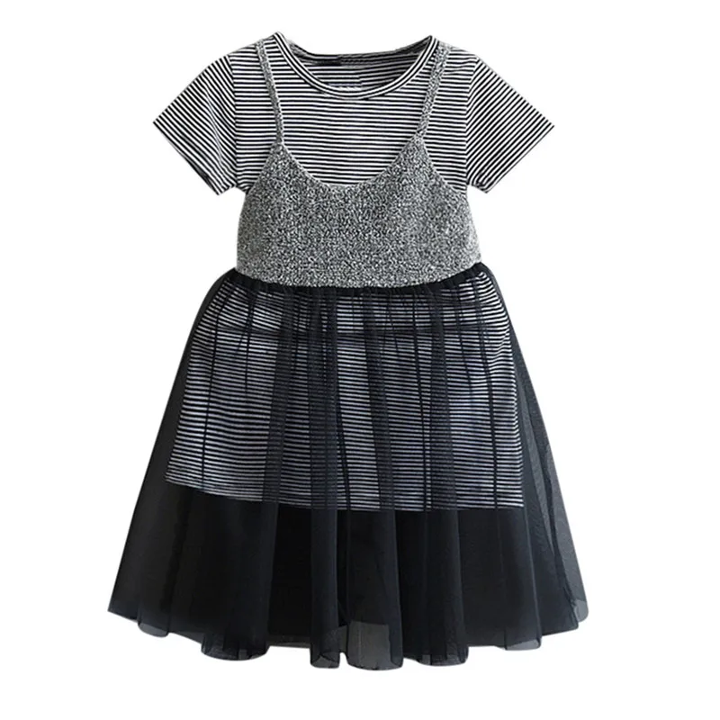 

Telotuny Children's Set Stripe baby girl clothes T-Shirt Tops+Sling Tulle Dress 1Set clothing for girls dresses girls clothes