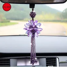 Beautiful Crystal Car Rearview Mirror Hanging Hanger Pendant Decoration Decor Car Styling Interior Accessories Purple Pink White