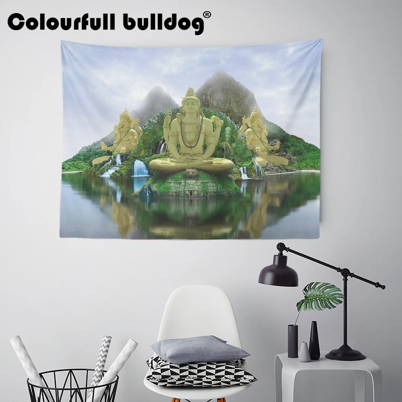 

Buddha Ganesha Green Tapestries Mountain Sky Wall Hanging Forest Cloud Blue Hippie Couches Decor Bedspreads 150Cm Woven Gorgeous