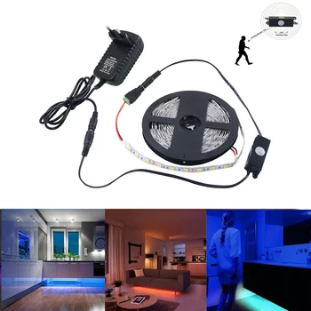 

5M 5050 60led/m Red/Green/Blue/white RGB Led Strip +PIR Motion Body Sensor Detector Switch+12V 3A Power Adaptor EU/US