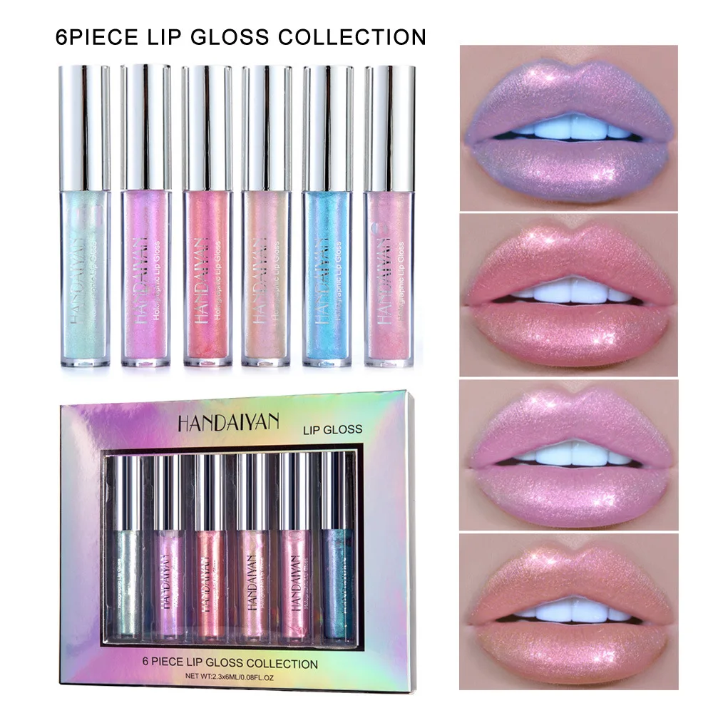 

HANDAIYAN 6 Color Matte Mermaid Glitter Liquid Lipstick Set Long Lasting Shiny Pigmented Lip Gloss Shimmer Non-stick Cup