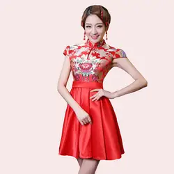 Красные Свадебные Cheongsam Беременная Для женщин Традиционный китайский Oriental Платья для женщин современные Qipao платье короткий халат chinoise Femme