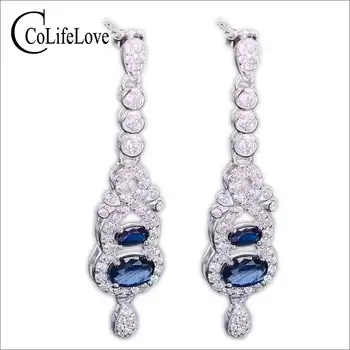 Luxurious sapphire drop earrings natural dark blue sapphire gemstone solid 925 silver gemstone earrings for woman silver earring - Category 🛒 Jewelry & Accessories
