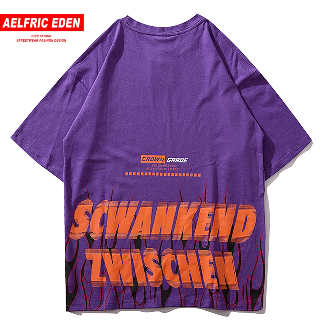 

Aelfric Eden Fashion Flame Letter Printed Mens T Shirt Summer Harajuku Streetwear Hip Hop Tops Tees Casual Cotton Short Sleeve