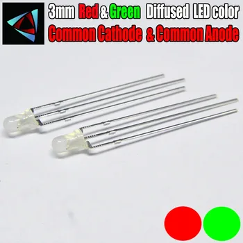 

50pcs LED 3mm Diffused Green And Red Common Cathode Common Anode 3 Pin Round 3 mm Bi-Color LED Through Hole Light-Emitting Diode
