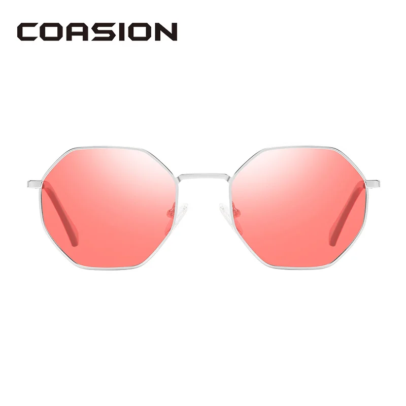 Женские поляризационные очки COASION розовые солнцезащитные с металлической