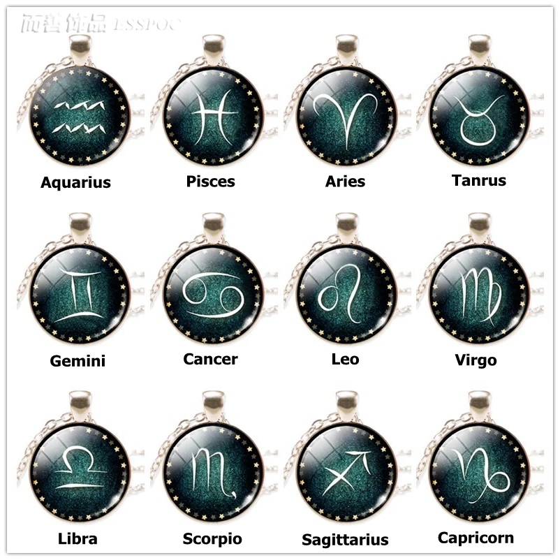 Цепочка со стеклянным кабошоном Leo Virgo Libra Scorpio 12 знаков зодиака|Подвески| |