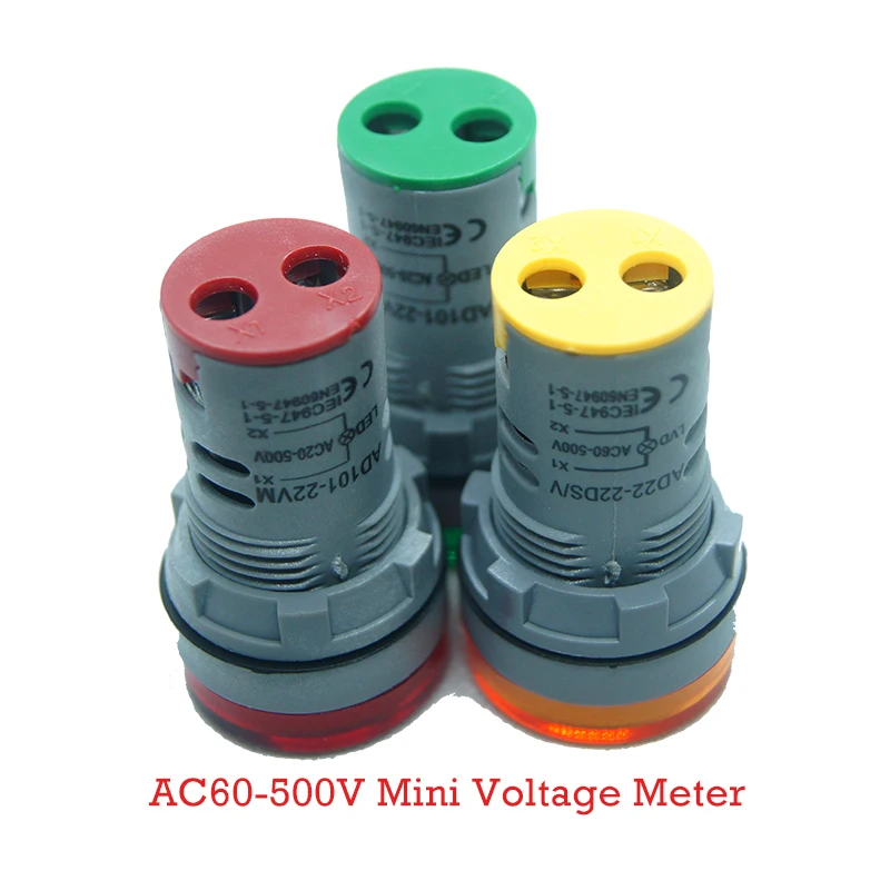 22 мм AD16 Тип AC60 500V мини Напряжение метр светодиодный цифровой Дисплей AC вольтметр