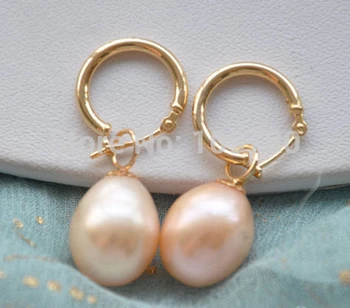 

ry00300 AA++ pink DRIP FRESHWATER PEARL DANGLE EARRING 14K
