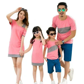 

2020 Family Matching Outfits Summer Family Look Matching Clothes Mother Daughter Sloping Shoulder Dress 3 Colors