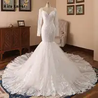 HIRE LNYER 2019 100% Real Photos Sexy Backless Long Sleeve Full Beads Appliques Mermaid Wedding Dresses Vestido De Noiva Sereia