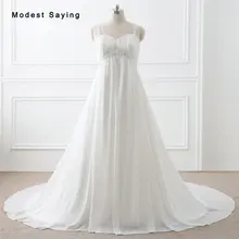 Elegant Ivory Beaded Pleated Lace Pearls Wedding Dresses 2017 with Straps Formal Women Plus Size Bridal Gowns vestido de noiva